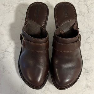 Brown leather clogs by Born